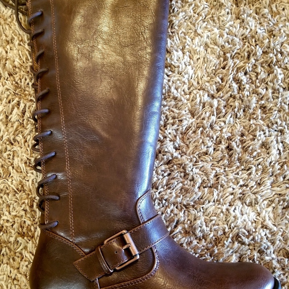 New Brown Lace up Calf Boots